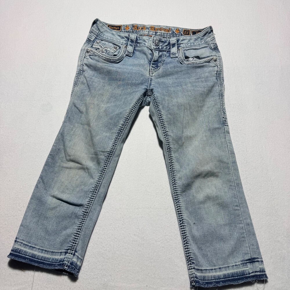 Rock Revival Jeans Size 27 Light Blue Denim Frayed Hem Women's